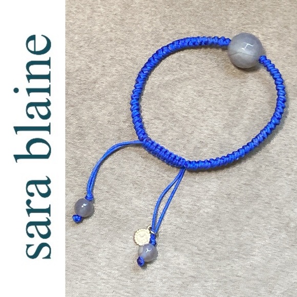 Sara Blaine Trinidad Gray Agate Slider Blue Macrame Bracelet for Willow House - Picture 14 of 15